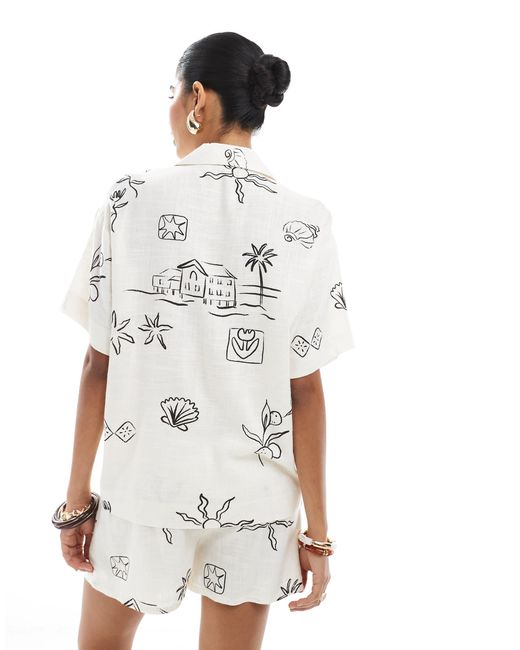 ASOS White – shorts aus leinenmix mit print