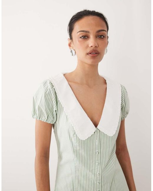 Abercrombie & Fitch Natural Collared Puff Sleeve Mini Dress