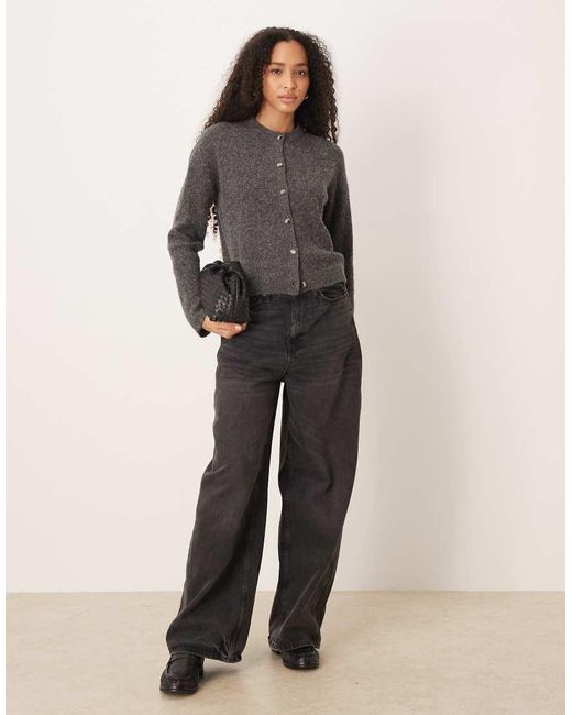 ASOS Gray Wool And Alpaca Waisted Cardigan