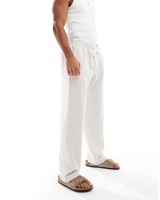 Jack & Jones White Loose Fit Jersey Seersucker Stripe Trouser for men