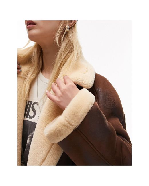 Manteau aviateur long marron Topshop Unique en coloris Marron Lyst
