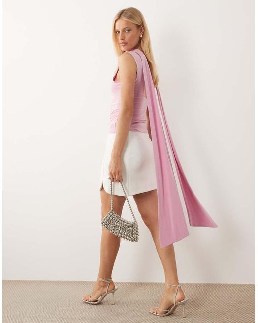 ASOS Pink Slinky Plunge Scarf Detail Top