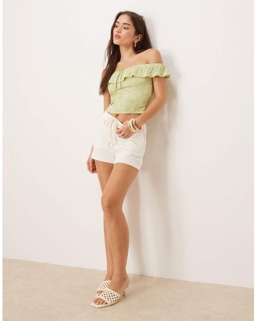 Motel Green Yokai Retro Paisley Print Bardot Top