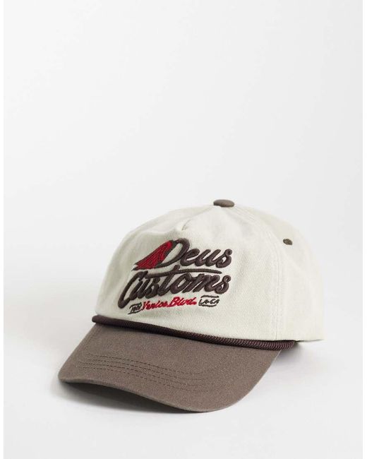 Deus Ex Machina White 100% Cotton Logo Trucker Cap With Contrast Leather Fastening And Peak for men
