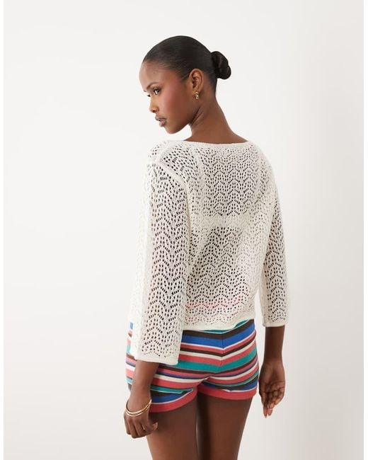 Jdy White Boatneck Crochet Top