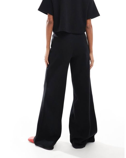 Miss Selfridge Black Soft Rib Wide Leg Trouser