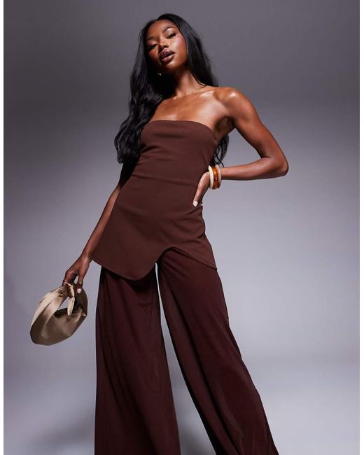 ASOS Purple Bodice Bandeau Jumpsuit With Sheer Wide Leg Trouser