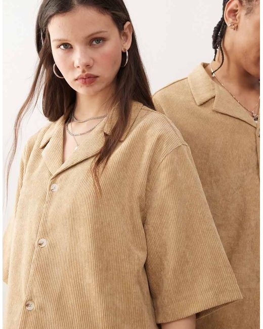 Reclaimed (vintage) Uniseks Corduroy Overhemd in het Natural
