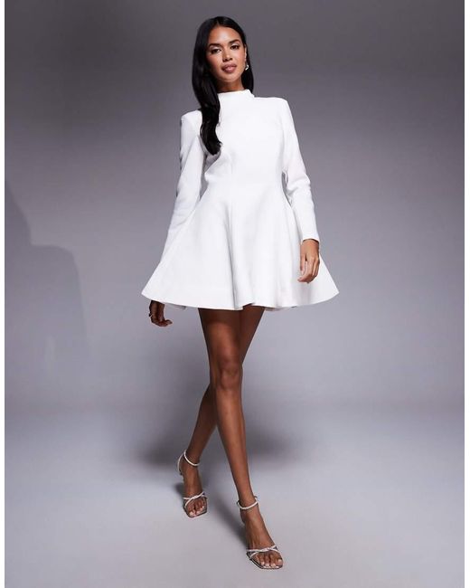 Bardot White Zephyra Long Sleeve Mini Dress