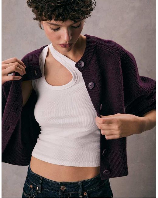 Stradivarius Gebreid Vest Met Knoopsluiting in het Black