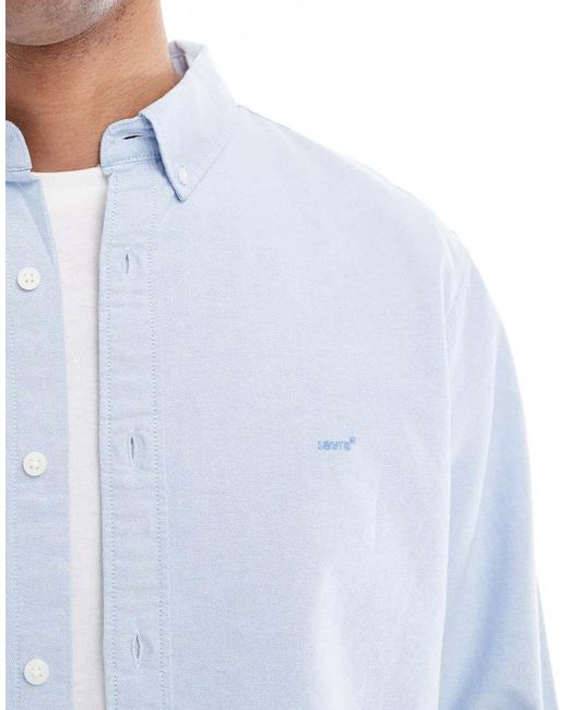 Levi's Blue Authentic Tonal Logo Button Down Relaxed Oxford Shirt for men