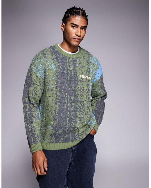 Pull décontracté en maille dégradée avec broderie frntrs ASOS pour homme en coloris Gray