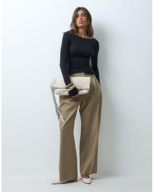 ASOS Blue Wool Blend Boat Neck Long Sleeve Top