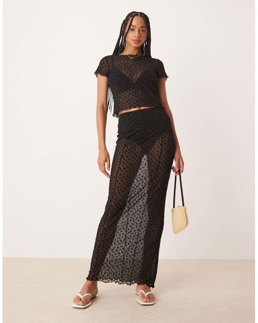 ASOS Floral Flocked Sheer Mesh Maxi Skirt in Black | Lyst