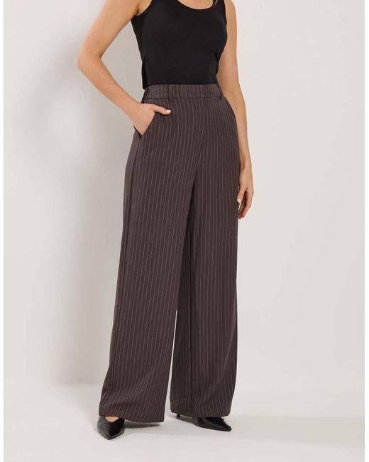 Long Tall Sally Brown Pinstripe Wide Leg Trousers