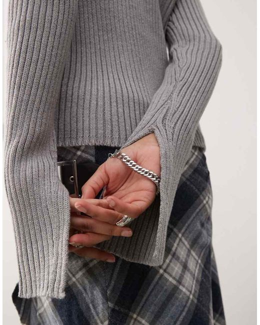 Collusion Gray Chunky Ribbed Knitted Jumper With Split Cuffs