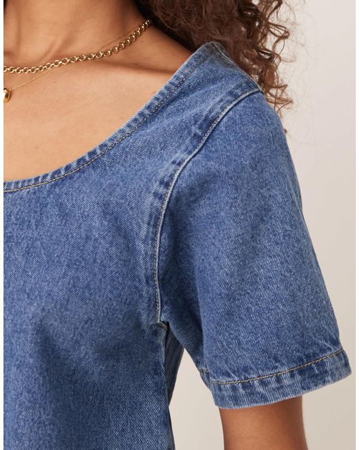ASOS Blue – minikleid aus denim mit u-ausschnitt