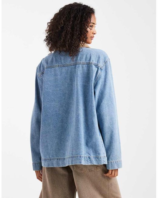 ASOS Blue Denim Barn Jacket With Contrast Collar
