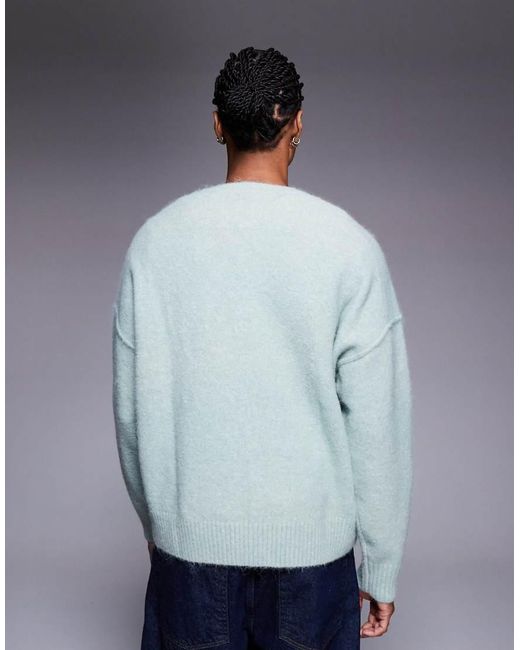 ASOS Blue Oversized Knitted Crew Neck Wool Blend Jumper for men