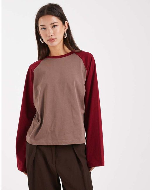 Collusion Red Raglan Long Sleeve Boxy T-shirt