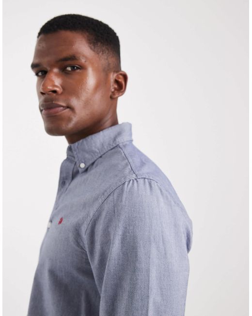 Superdry – classic – langärmliges oxford-hemd aus chambray in Blue für Herren