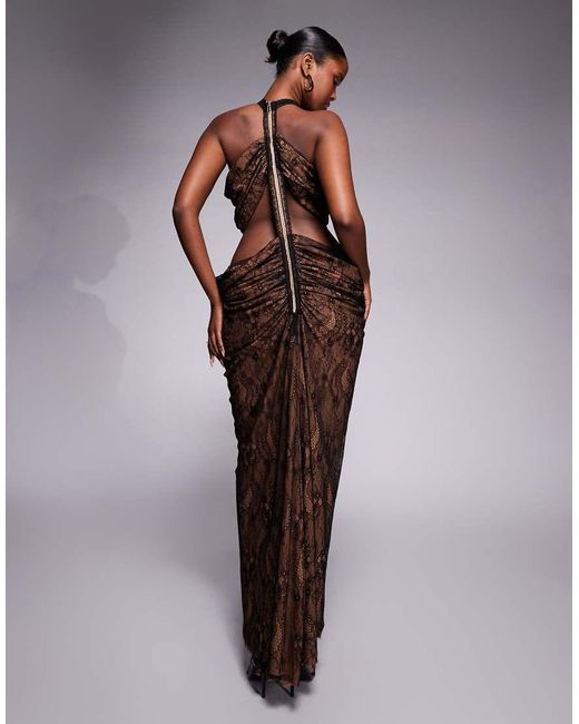 The Dolls House Purple Karlie Draped Lace Cut-out Maxi Dress With Corsage Detail