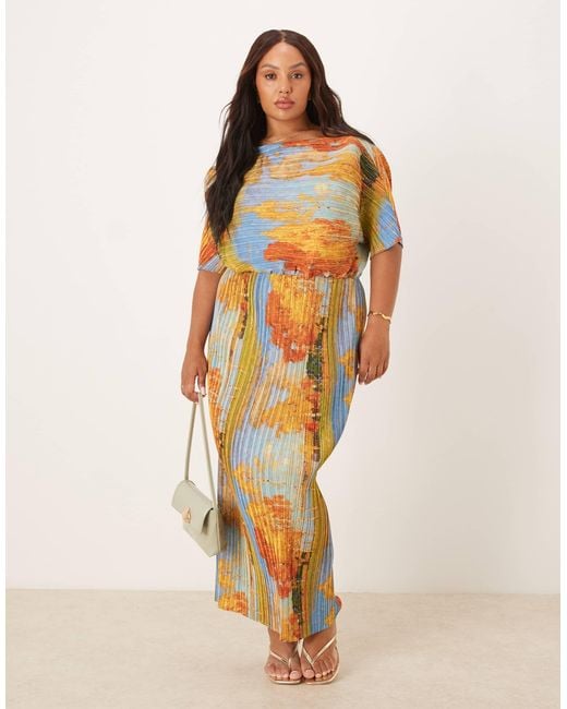 Never Fully Dressed Natural Asymmetric Plisse Maxi Dress