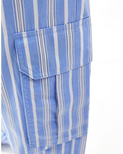 Mango Blue Straight Leg Tie Waist Striped Co-ord Trousers