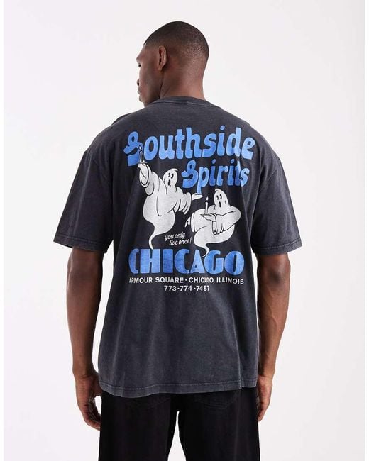 Hollister Blue baggy Short Sleeve Ghost Graphic T-shirt for men