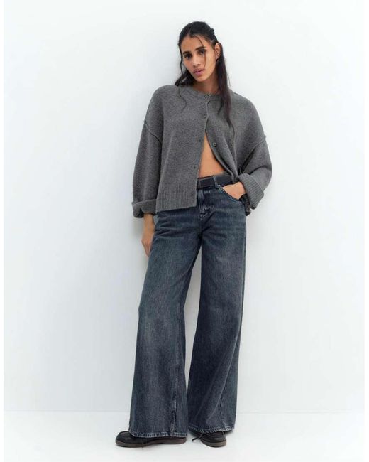 Pull&Bear Gray Cardigan With Raglan Sleeves And Buttons
