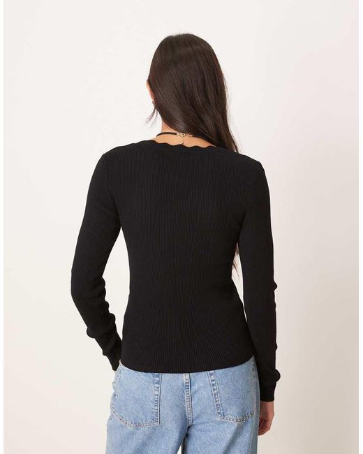 Jdy Black Scallop Edge Long Sleeve Top