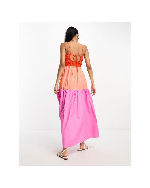 Mango Midi-jurk Met Ruches En Kleurvlakken in het Pink