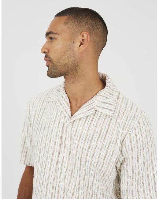 Brave Soul White Regular Fit Striped Revere Collar Shirt for men