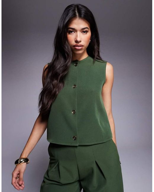 Top Sin Mangas Con Botones Delanteros De (Parte De Un Conjunto)-Verde ASOS de color Green