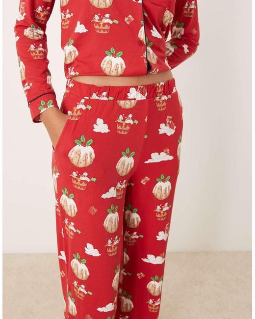 Chelsea Peers Red Poly Long Sleeve Revere Pyjama Set