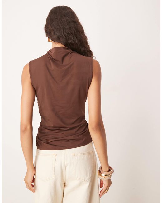 ASOS Brown Twist Front Top With Grown On Neck