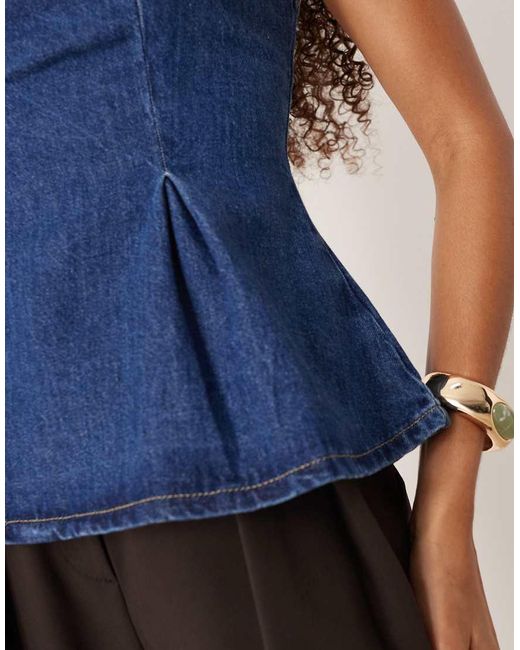 ASOS Blue Denim Bandeau Top With Pleated Peplum