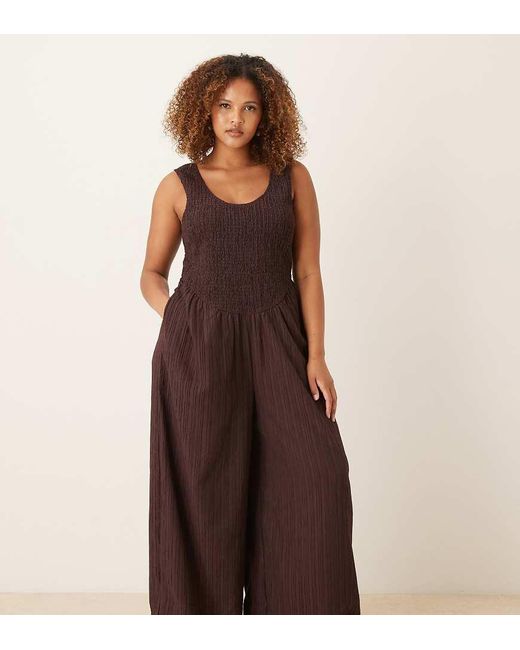 ASOS Brown Asos Design Curve Scoop Neck Crinkle Jumpsuit