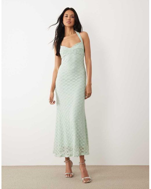 Bardot Green Mariko Exclusive Halter Neck Floral Mesh Midi Dress