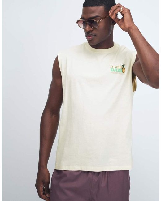 Jack & Jones Gray Oversize Vest With Summer Daze Back Print for men