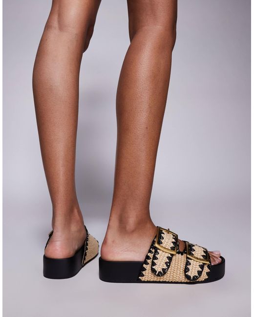 Steve Madden Natural – on deck – sandalen aus naturfarbenem bast mit schnallenriemen
