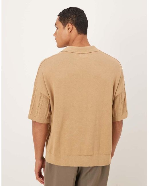ASOS Brown Oversized Knitted Rib Notch Neck Polo for men