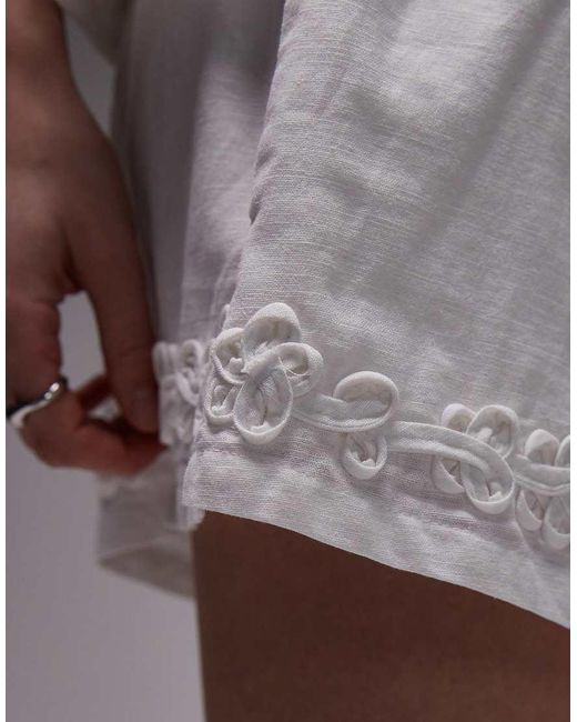 SNDY'S White Linen Blend Flower Applique Detail Shorts Co-ord