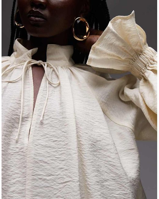 ASOS Gray Tie Neck And Cuff Detail Flowy Blouse