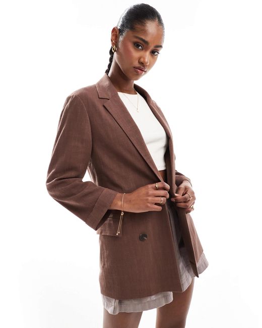 Stradivarius Brown Stradiavrius Linen Blend Blazer