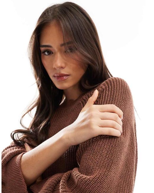 ASOS Brown Laundered Raglan Crew Neck Knitted Jumper