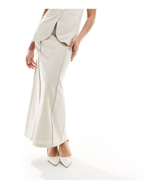 4th & Reckless White Linen Tailored Seam Detail Maxi Column Skirt Co-ord