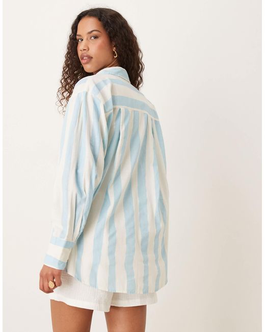 ASOS White – oversize-hemdbluse aus leinenmix mit verschwommenem streifenmuster