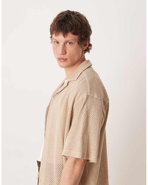 ASOS Natural Oversized Revere Open Texture Shirt for men