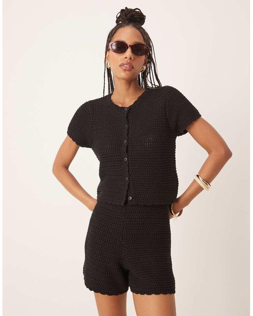 Gina Tricot Natural Co-Ord Knitted Crochet Shorts